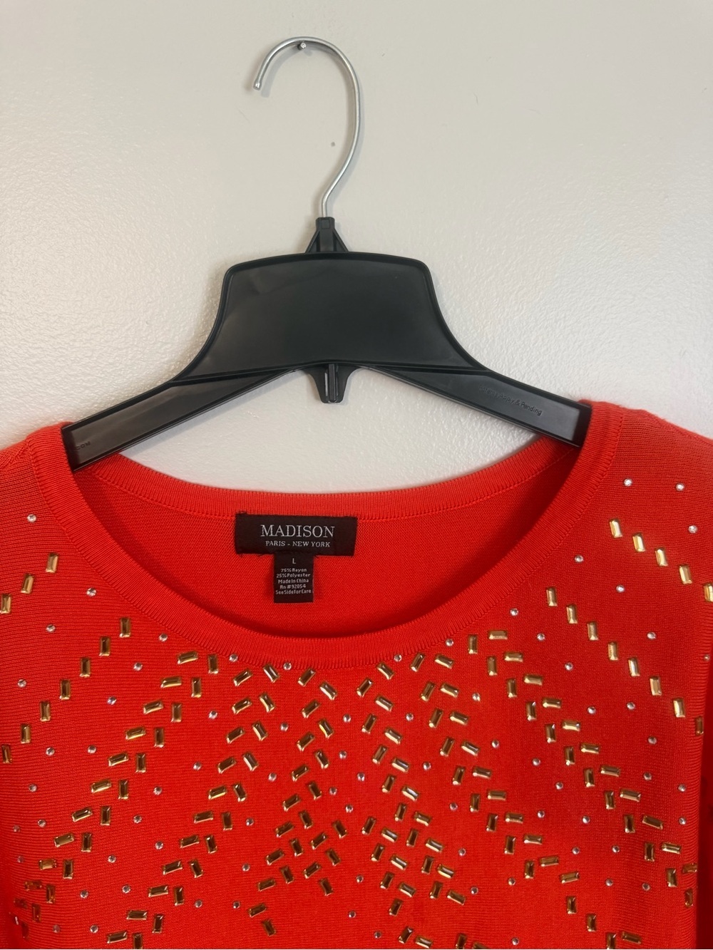 Madison Orange Sweater with Gold Stud Embellishments 3/4 sleeve Size Large - Picture 3 of 10